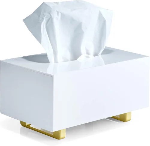 Miniatura 13 de YoBa Caja de pañuelos de acrílico negro grueso, dispensador cuadrado de caja de pañuelos con patas de aluminio chapado en oro para baño, cocina