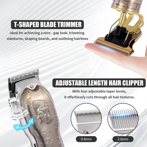 Miniatura 8 de Juego de cortapelos profesional, cortapelos para hombres, recortador de patillas en forma de T, afeitadora eléctrica, kit de salón de belleza