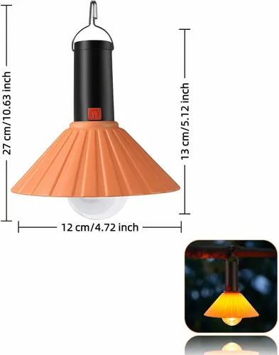 Miniatura 9 de Luz LED recargable para campamento, 3000 K blanco cálido, 3 modos de brillo, IPX6 impermeable, carga USB-C, gancho desmontable, luz portátil