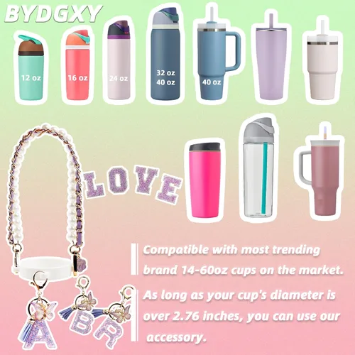Miniatura 5 de Letter Handle Strap Accessories with Cute Initial Charm Compatible with Owala Water Bottle 24oz 32oz 40oz Owala Kids Púrpura