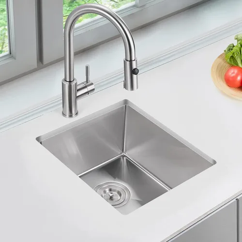 Miniatura 2 de Fregadero de cocina empotrado de 15 x 15 pulgadas, fregadero de barra de cocina de acero inoxidable T-304 hecho a mano de cuenco único o pequeño