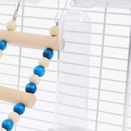 Miniatura 7 de Jaula para pájaros de hierro forjado de 2 puertas con techo y asas, jaula de loro de 28 pulgadas de alto, jaula de vuelo para pájaros y mascotas