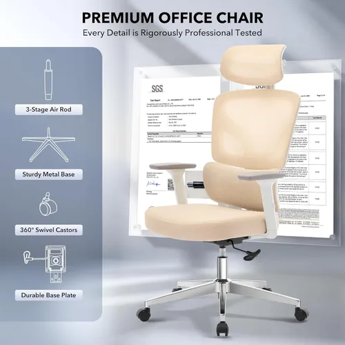 Miniatura 3 de Silla de oficina ergonómica con soporte lumbar ajustable, silla de escritorio de oficina en casa, cómoda silla de juegos de malla con reposabrazos