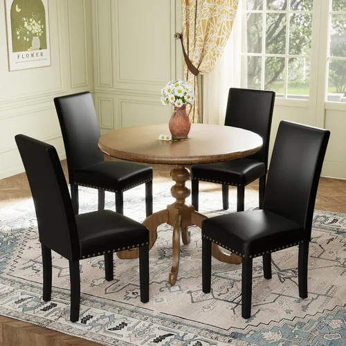 Miniatura 11 de LSSPAID Juego de 2 sillas de comedor tapizadas de tela con ribete de cabeza de clavo y patas de madera maciza para el hogar y la cocina, color gris
