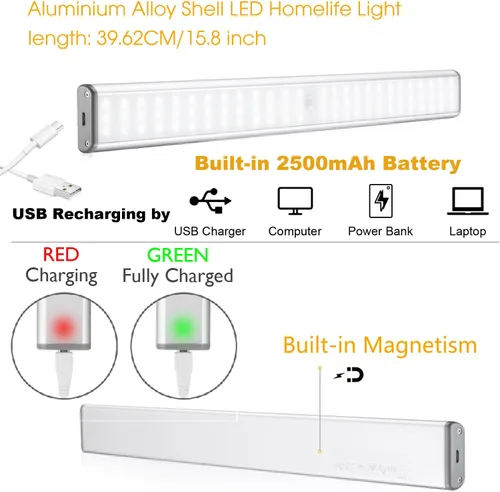 Miniatura 6 de MOSTON Luces de armario recargables superbrillantes 78 LED con sensor de movimiento, iluminación nocturna para armario de cocina, debajo