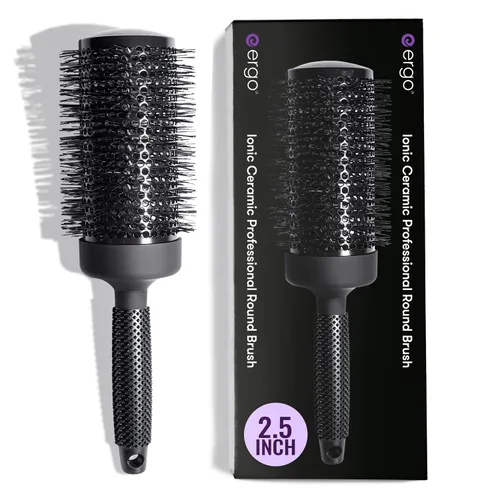 ERGO Cepillo redondo iónico de cerámica para soplar – Cepillos de pelo de calidad de salón para mujeres – Cepillo de rodillo para secar con soplado,