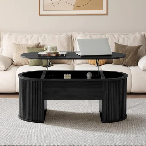 Miniatura 8 de ORRD Mesa de centro elevable, mesa de centro acanalada con parte superior elevable, mesa de comedor de madera con compartimento oculto, mesa central