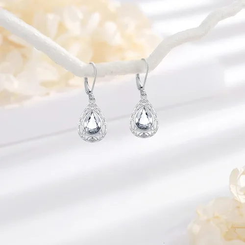 Miniatura 320 de Aretes colgantes de plata de ley con diseño de árbol de la vida, flor, abeja, animales, gato, colibrí, piedra lunar, turquesa, aretes con cierre