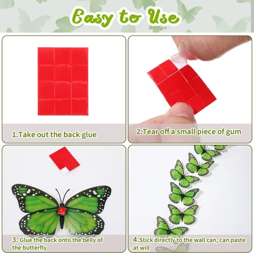 Miniatura 5 de Syhood 24 piezas de decoraciones de mariposa monarca verde esmeralda de 4.7 pulgadas, artificiales 3D falsas grandes mariposas verdes salvia