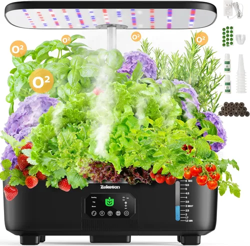 Kit de sistema de cultivo hidropónico Misting de 15 cápsulas para jardín de hierbas inteligente para interiores con panel táctil LCD de 6 L, tanque