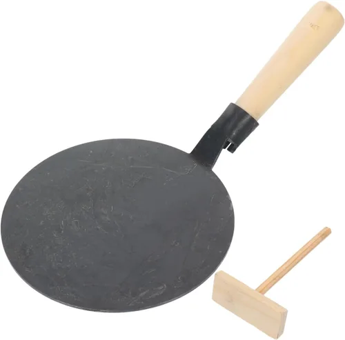 VOSAREA Juego de sartenes antiadherentes, sartén plana de hierro fundido | Dosa - Plancha con esparcidor y mango de madera para panqueques, roti,