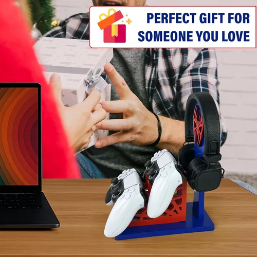Miniatura 6 de Regalo de jugador para hombres, adolescentes y niños, organizador de controlador de madera con soporte para auriculares y soporte para controlador