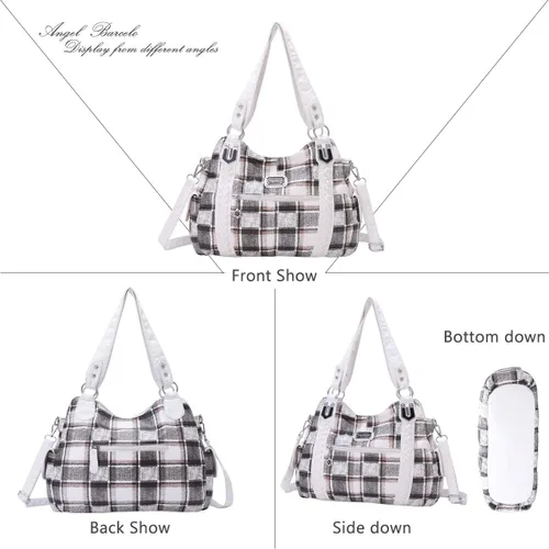 Miniatura 10 de Angel Barcelo - Bolsa de hombro amplia para mujer, diseño Hobo, cuero lavado