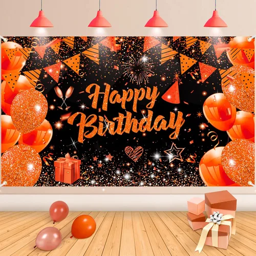Cartel de cumpleaños naranja para decoración de cumpleaños grande, naranja y negro, cartel de feliz cumpleaños, letrero de cumpleaños naranja, fondo
