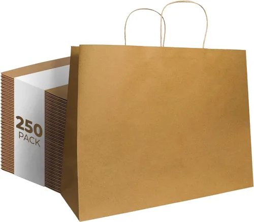 PTP - 250 bolsas de mano para regalo, de papel, Kraft | Perfectas para cumpleaños, bodas, vacaciones y toda ocasión | Colores blanco o natural |