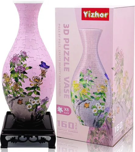 Miniatura 10 de Jarrón de rompecabezas 3D para adultos, 162 piezas de plástico curvado único, regalo de inauguración de la casa para arreglos florales y decoración