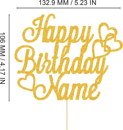Miniatura 3 de Adorno Personalizado para Pastel de Feliz Cumpleaños Decoración para pastel con nombre personalizado Tarjeta con purpurina de doble cara