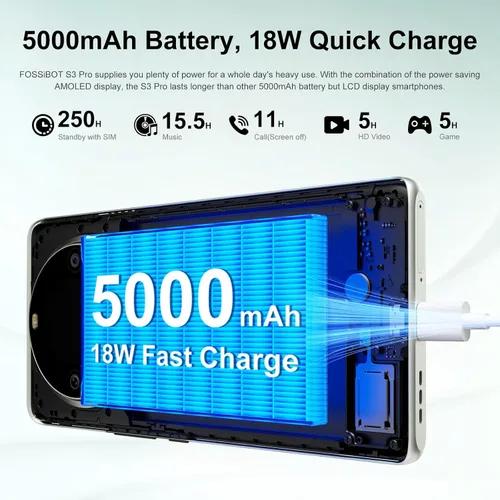 Miniatura 6 de FOSSIBOT S3Pro - Teléfono desbloqueado, 6.67 pulgadas AMOLED Dual Curvo Pantalla + 1.09 pulgadas Pantalla Trasera Teléfonos Celulares