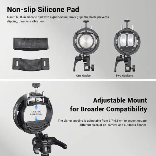 Miniatura 7 de Godox Soporte Speedlite S3, soporte compacto y ligero Bowens para Godox V1/V1Pro, AD200/AD300, V860II/III, 20% más pequeño que S2, ajuste de ángulo