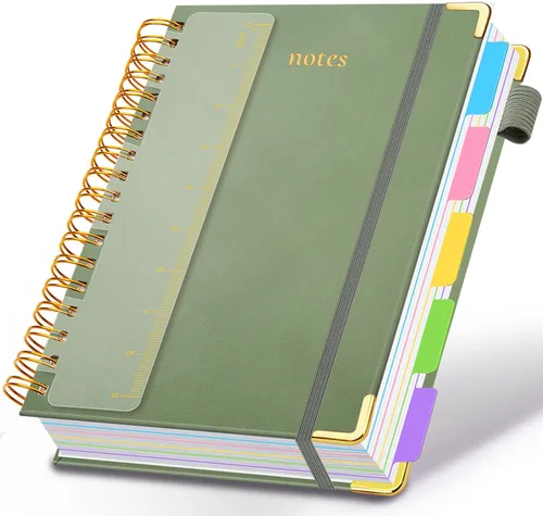 Miniatura 27 de Cuaderno de espiral con tapa dura, de 8 x 10 pulgadas, separadores y divisores extraíbles, 300 páginas, 5 asignaturas, a rayas, de piel sintética
