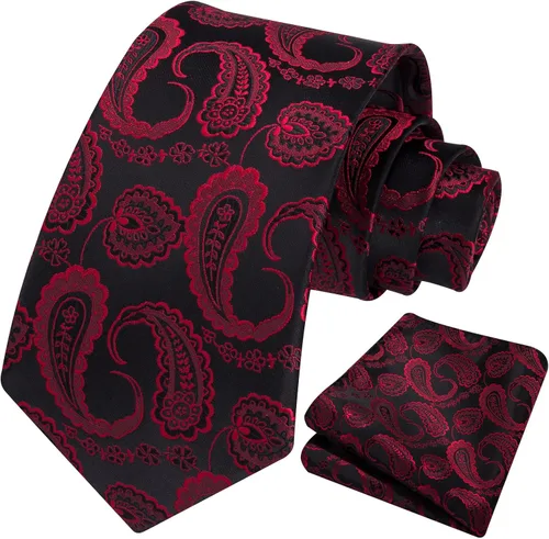 Miniatura 72 de HISDERN Corbatas para hombre, corbata de cachemira y bolsillo cuadrado tejido clásico floral para hombre, corbata de fiesta de boda