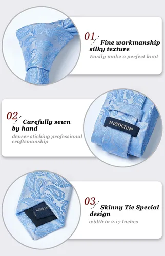 Miniatura 120 de HISDERN Corbatas para hombre, corbata de cachemira y bolsillo cuadrado tejido clásico floral para hombre, corbata de fiesta de boda