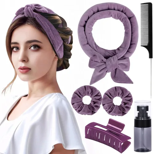 Miniatura 10 de Rizadores de pelo de terciopelo sin calor para dormir con diadema sin calor para cabello largo durante la noche sin rizos de calor para mujeres, Rosa