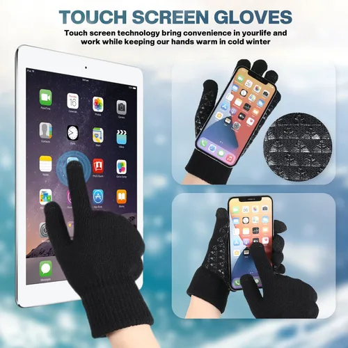 Miniatura 4 de 6 gorros cálidos de invierno con forro polar y guantes térmicos antideslizantes para pantalla táctil