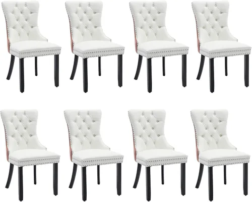 Miniatura 162 de SoarFlash Juego de 2 sillas de comedor de tela de lino, sillas de comedor tapizadas con ribete de cabeza de clavo y patas de madera de color claro