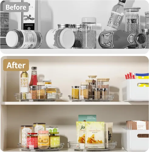 Miniatura 5 de LAMU Paquete de 2 Organizadores Giratorios Transparentes Lazy Susan para Gabinete, 10.6'' 9.25'' Organizador de Condimentos para Refrigerador