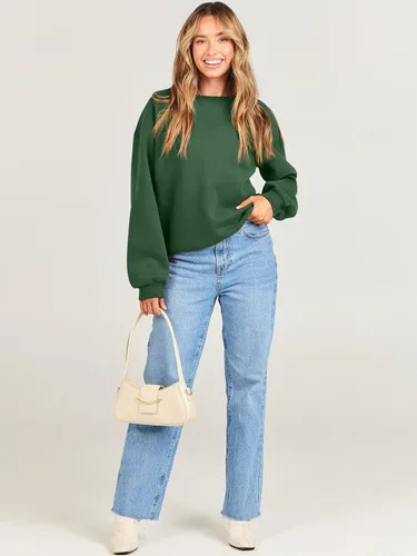 Miniatura 9 de ANRABESS Sudadera de manga larga para mujer, casual, cuello redondo, ajuste holgado, sudadera con capucha de forro polar para otoño