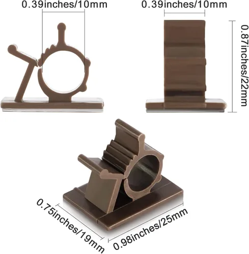 Miniatura 2 de 50 clips marrones Viaky autoadhesivos con respaldo de alambre de nailon ajustables clips de cable adhesivos para gestión de cables
