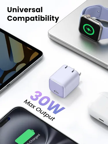 Miniatura 5 de UGREEN Cargador USB C de 30 W, Bloque de Carga de Pared Rápida Plegable GaN PPS Compacto Nexode, Adaptador de Corriente USB-C para iPhone Púrpura