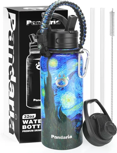 Miniatura 10 de Insulated Water Bottle 32oz, Stainless Steel Water Bottle with Straw & Spout Lids & Paracord Handle with Straw