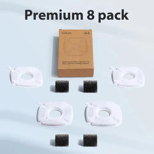 Miniatura 7 de Veken Filtro de fuente de agua para gatos, paquete de 4 filtros clásicos de repuesto y 4 esponjas de repuesto para dispensador automático de agua