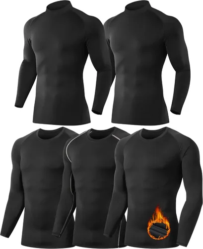 Paquete de 5 o 4 camisas de compresión térmica para hombre, forro polar, manga larga, capa base atlética, equipo de entrenamiento para clima frío