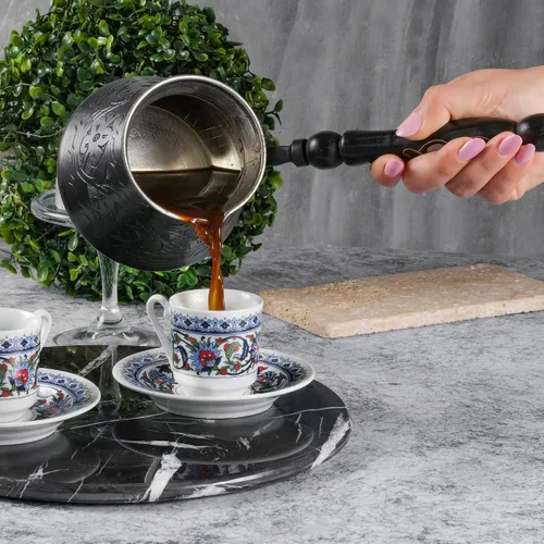 Miniatura 4 de BCS Cezve Briki Ibrik - Cafetera de cobre grande de 18 onzas con mango de madera (6 porciones), cafetera para estufa Cezve Briki Ibrik