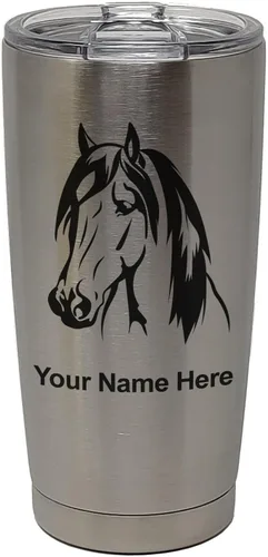 Miniatura 34 de LaserGram Vaso aislado al vacío de 20 onzas, cabeza de caballo 1, grabado personalizado incluido (negro)