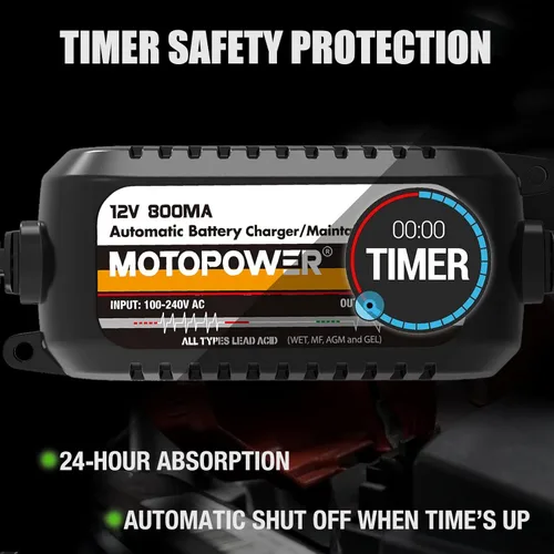 Miniatura 4 de MOTOPOWER MP00205C 12V 800mA Cargador de batería automático, mantenedor de batería, cargador de goteo y desulfatador de batería