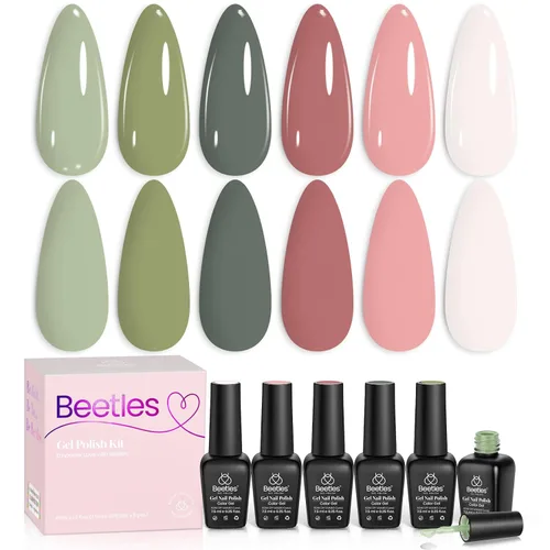 Beetles - Juego de esmaltes de gel de verano, 6 colores, verde oliva, rosa, blanco, colección Tranquil Grace, uñas UV, diseño artístico de manicura