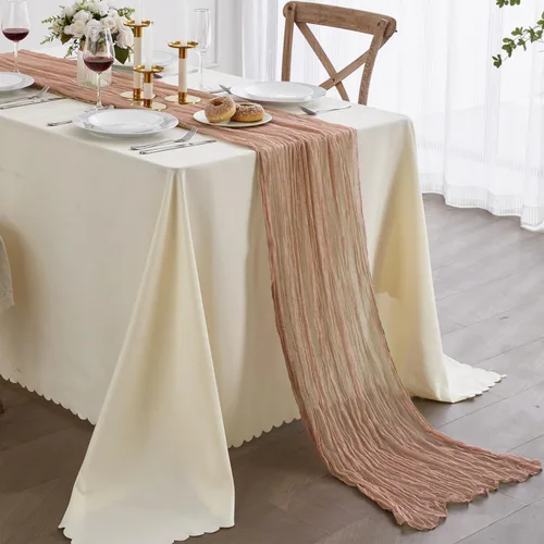 Miniatura 17 de Nialnant Camino de mesa de estopilla azul bebé, camino de mesa bohemio de 13 pies para cocina, cena, fiesta de Año Nuevo azul, decoración de bodas