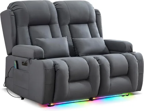 Miniatura 23 de URRED Sofá reclinable eléctrico con masaje y calor, sofá biplaza reclinable de pared con consola, sofá de casa rodante, asiento de cine en casa