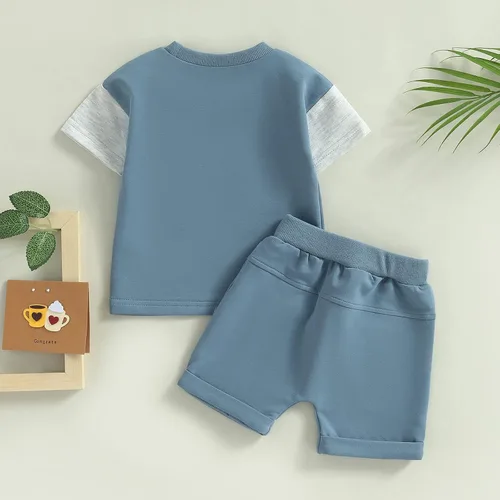 Miniatura 105 de Conjunto de traje de verano para bebé niño pequeño, manga corta, cuello redondo, letras impresas, lindo traje de verano, conjunto de 2 piezas