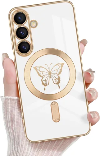 Miniatura 42 de Newseego Funda magnética para Samsung Galaxy S21 Plus 5G, bonita funda de lujo con borde chapado de mariposa para mujeres, niñas y hombres, TPU
