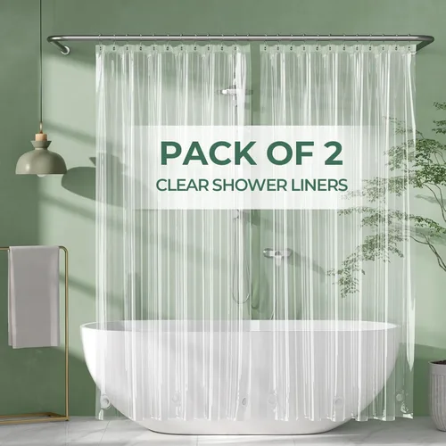 AmazerBath Paquete de 2 forros de cortina de ducha, 72 x 78 pulgadas, forro de ducha de plástico PEVA con 3 piedras pesadas y 12 ojales de metal