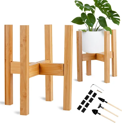 Miniatura 8 de Soporte ajustable de bambú para plantas de interior, soporte para macetas de 8 a 12 pulgadas para sala de estar, dormitorio, esquina, estante