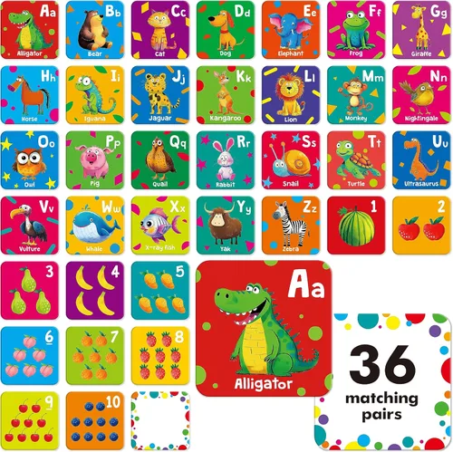 Miniatura 8 de Hebayy Juego de 36 pares de animales a juego, 72 tarjetas didácticas en español, 36 diseños, tarjetas de memoria, juguetes educativos de aprendizaje