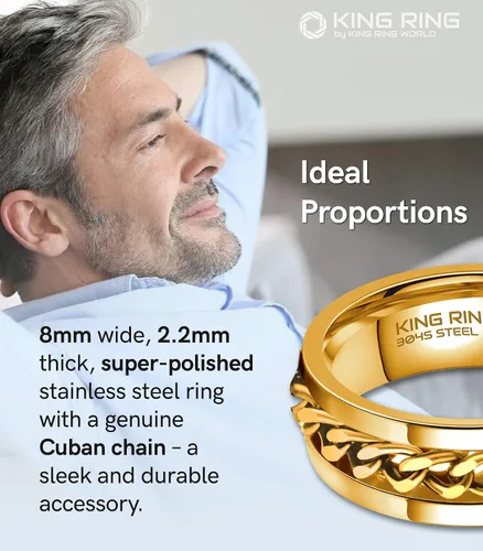Miniatura 49 de King Ring Anillo giratorio de 0.315 pulgadas, anillo plano pulido fino para hombres y mujeres con cadena cubana, diseñado en Estados Unidos
