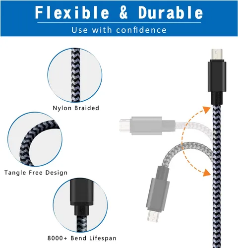 Miniatura 4 de Cable de carga para Android, cable micro USB [2 unidades/6 pies] con 2 unidades de doble puerto USB cargador de pared de carga rápida compatible