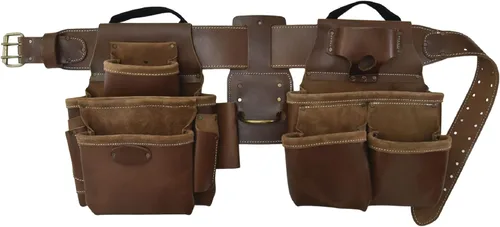 Style n Craft Combo de cinturón de herramientas de cuero para enmarcar – Juego de 4 piezas para hombres – Cuero de grano completo con 17 bolsillos,